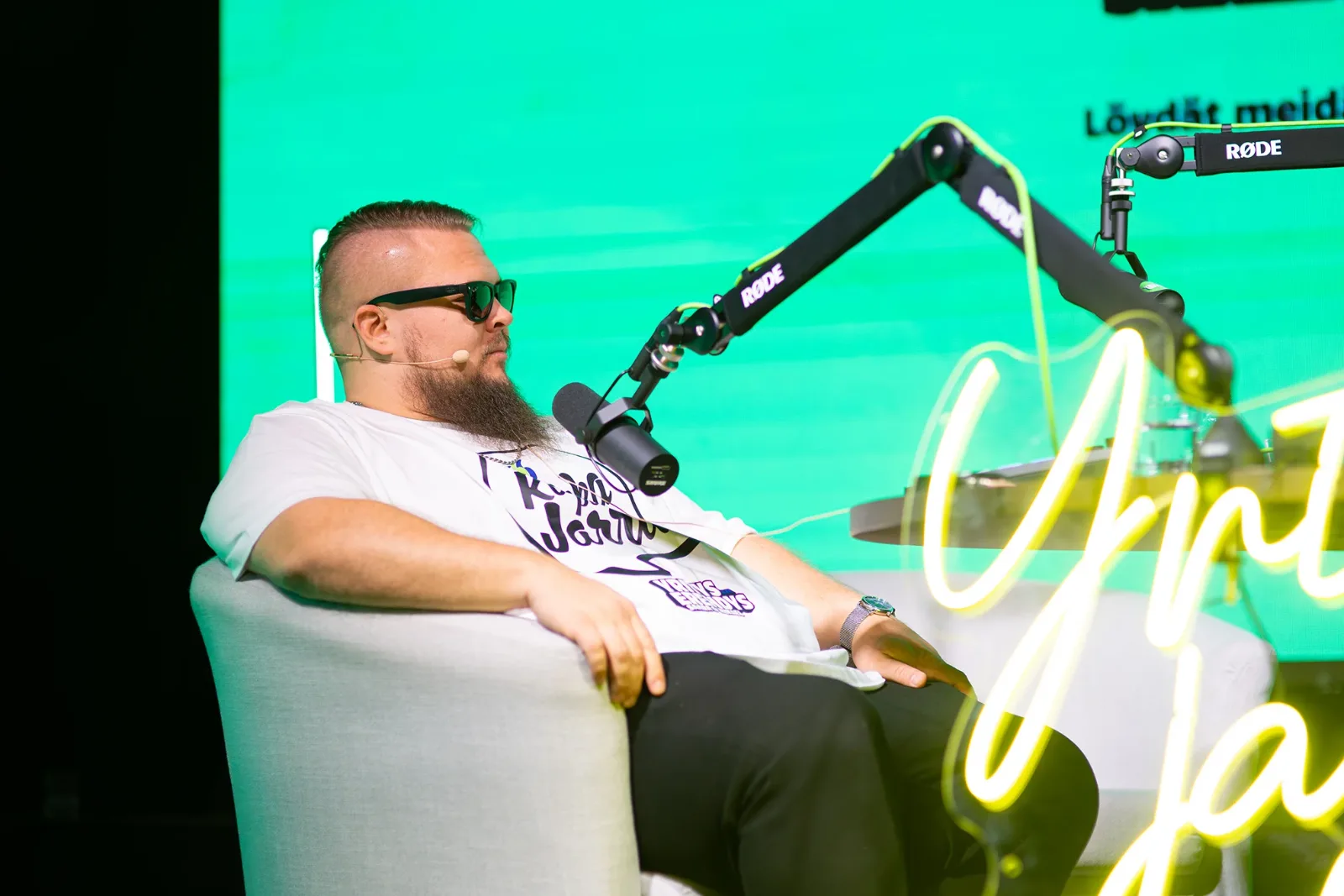 Mikael Hugg recording the podcast
